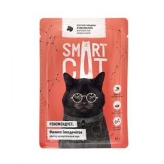 Smart Cat консервы для взрослых кошек и котят кусочки говядины в нежном соусе 85 гр (паучи) 