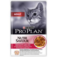 Кошкиспас. Pro Plan ADULT - Про План паучи для взрослых кошек, кусочки с уткой в соусе, 85гр