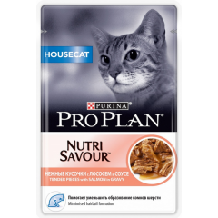 Приют Мишенька. Pro Plan HOUSECAT - Про План паучи для домашних кошек, кусочки с лососем в соусе, 85гр