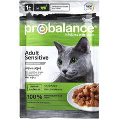 Кошкиспас. Probalance Sensitive Консервированный корм для взрослых кошек с чувствительным пищеварением, 85 гр
