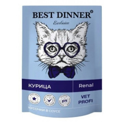 Приют Всем хвостикам. Best Dinner Exclusive Vet Profi Renal Бест Диннер Вет Профи ренал паучи для кошек Курица в соусе