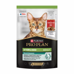 Pro Plan STERILISED - Про План паучи для стерилизованных кошек, кусочки с говядиной паштет, 75гр