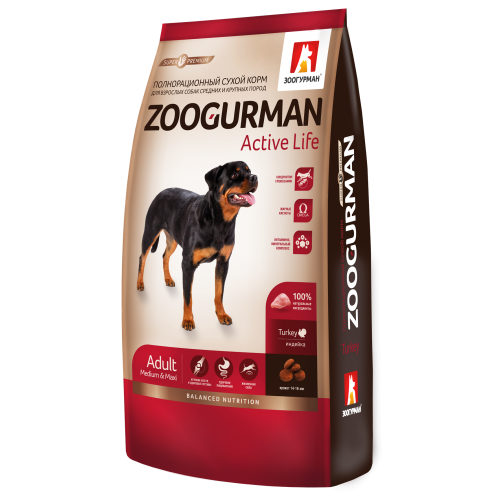 Zoogurman Active Life Medium & Maxi - Зоогурман полнорационный сухой корм для взрослых собак средних и крупных пород Индейка 12 кг Zoogurman Active Life Medium & Maxi - Зоогурман полнорационный сухой корм для взрослых собак средних и крупных пород Индейка 12 кг
