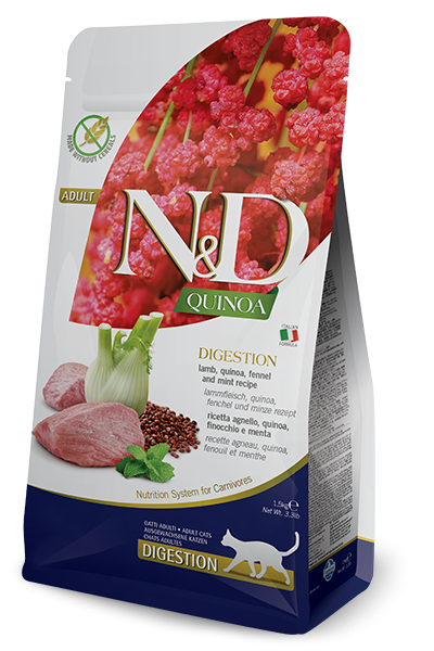 FARMINA N&D Cat QUINOA CAT DIGESTION LAMB - Фармина беззерновой корм для кошек поддержка пищеварения, с ягненком, киноа, фенхелем и мятой FARMINA N&D Cat QUINOA CAT DIGESTION LAMB - Фармина беззерновой корм для кошек поддержка пищеварения, с ягненком, киноа, фенхелем и мятой