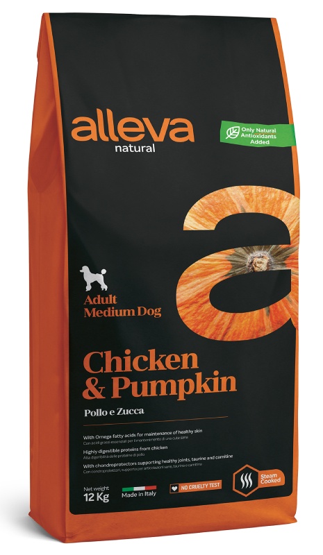 ALLEVA NATURAL DOG Adult Chicken & Pumpkin Medium сухой корм для собак средних пород с курицей и тыквой ALLEVA NATURAL DOG Adult Chicken & Pumpkin Medium сухой корм для собак средних пород с курицей и тыквой