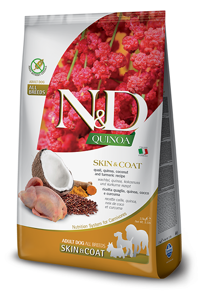 FARMINA N&D Quinoa Dog Skin & Coat Quail - Фармина беззерновой корм для собак, здоровье кожи и шерсти, с перепелкой, киноа, кокосом и куркумой FARMINA N&D Quinoa Dog Skin & Coat Quail - Фармина беззерновой корм для собак, здоровье кожи и шерсти, с перепелкой, киноа, кокосом и куркумой