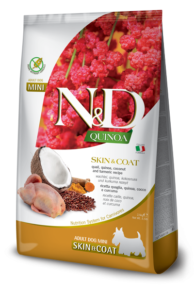 FARMINA N&D Quinoa Dog Skin & Coat Quail Mini - Фармина беззерновой корм для собак мелких пород, здоровье кожи и шерсти, с перепелкой, киноа, кокосом и куркумой 2,5 кг FARMINA N&D Quinoa Dog Skin & Coat Quail Mini - Фармина беззерновой корм для собак мелких пород, здоровье кожи и шерсти, с перепелкой, киноа, кокосом и куркумой 2,5 кг