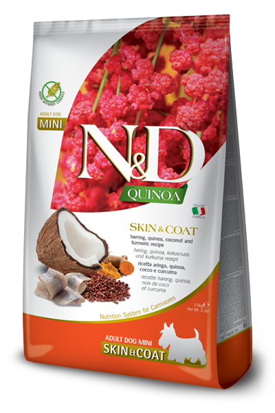 FARMINA N&D Quinoa Dog Skin & Coat Herring Mini - Фармина беззерновой корм для собак мелких пород, здоровье кожи и шерсти, с сельдью, киноа, кокосом и куркумой 2,5 кг FARMINA N&D Quinoa Dog Skin & Coat Herring Mini - Фармина беззерновой корм для собак мелких пород, здоровье кожи и шерсти, с сельдью, киноа, кокосом и куркумой 2,5 кг