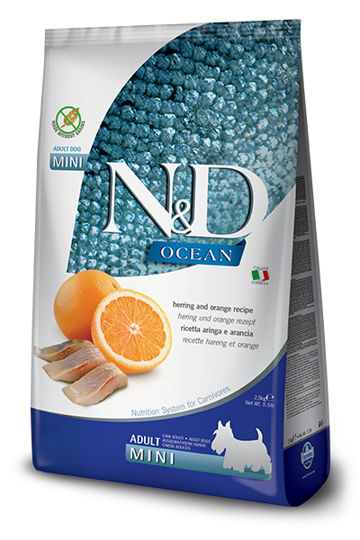 FARMINA N&D Ocean Dog Herring And Orange Adult Mini - Фармина беззерновой корм для собак мелких пород с сельдью и апельсином FARMINA N&D Ocean Dog Herring And Orange Adult Mini - Фармина беззерновой корм для собак мелких пород с сельдью и апельсином