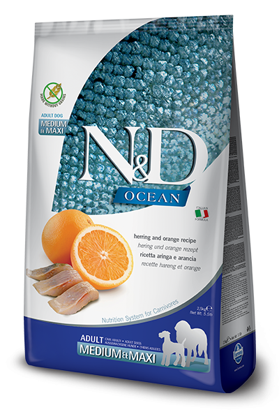 FARMINA N&D Ocean Dog Herring And Orange Adult Medium & Maxi - Фармина беззерновой корм для собак средних и крупных пород с сельдью и апельсином FARMINA N&D Ocean Dog Herring And Orange Adult Medium & Maxi - Фармина беззерновой корм для собак средних и крупных пород с сельдью и апельсином