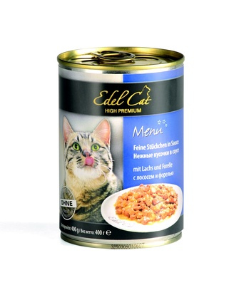 Edel Cat - Эдель Кэт Консервы для кошек нежные кусочки в соусе с форелью и лососем 400 гр Edel Cat - Эдель Кэт Консервы для кошек нежные кусочки в соусе с форелью и лососем 400 гр