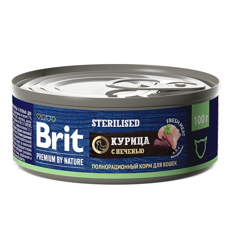 Brit Premium by Nature Брит консервы для стерилизованных кошек с мясом курицы и печенью 100 гр Brit Premium by Nature Брит консервы для стерилизованных кошек с мясом курицы и печенью 100 гр