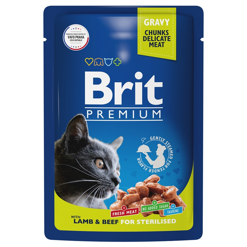 Brit Premium Брит паучи для стерилизованных кошек ягнёнок и говядина в соусе 85 гр Brit Premium Брит паучи для стерилизованных кошек ягнёнок и говядина в соусе 85 гр