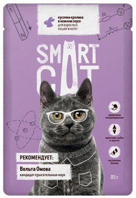 Smart Cat паучи для взрослых кошек и котят кусочки кролика в нежном соусе 85 гр (паучи) Smart Cat паучи для взрослых кошек и котят кусочки кролика в нежном соусе 85 гр (паучи)