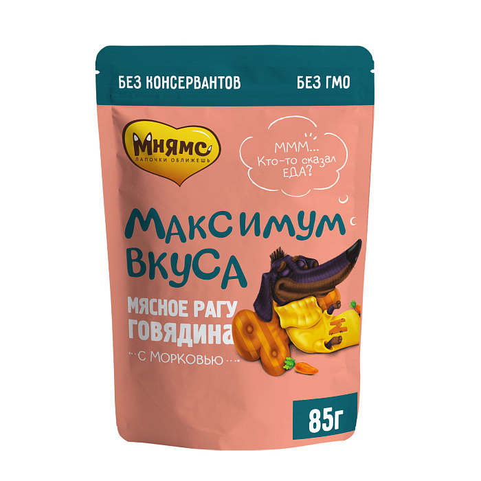 Пауч Мнямс мясное рагу с говядиной и морковью для собак "Максимум вкуса" 85 г Пауч Мнямс мясное рагу с говядиной и морковью для собак "Максимум вкуса" 85 г