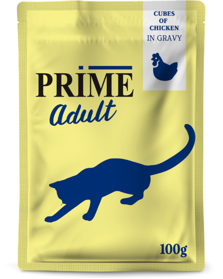 PRIME пауч Кусочки из курицы в бульоне, для кошек 100г PRIME пауч Кусочки из курицы в бульоне, для кошек 100г