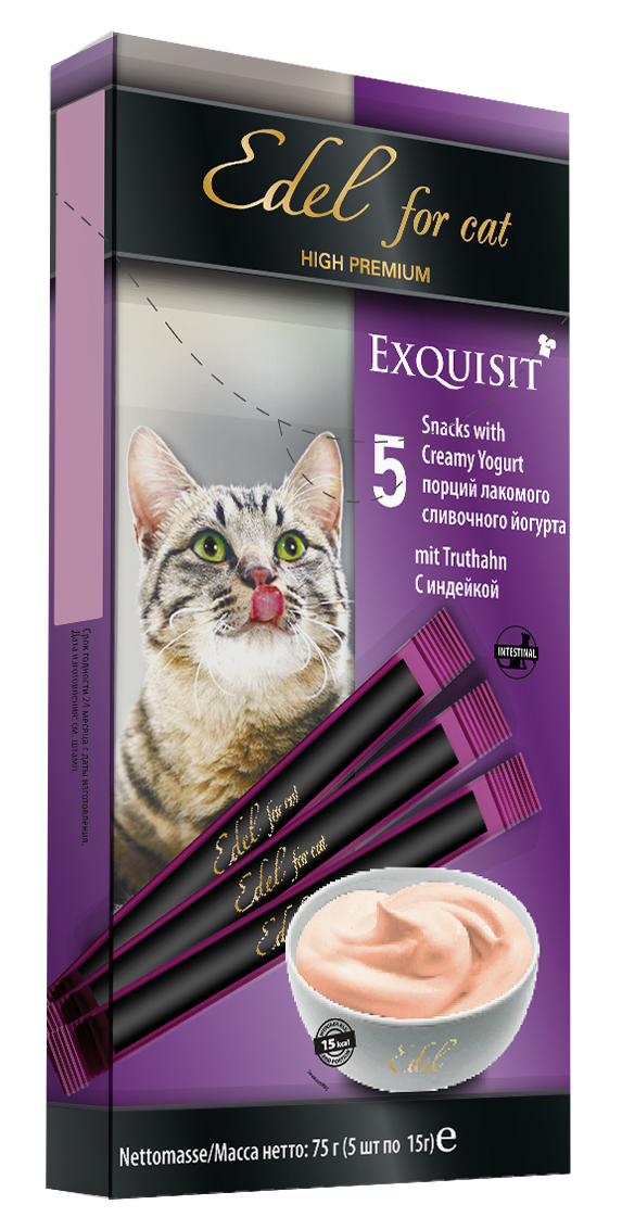 EDEL FOR CAT Лакомство Эдель Кэт Крем-суп сливочный йогурт с Индейкой для кошек 15г х 5шт EDEL FOR CAT Лакомство Эдель Кэт Крем-суп сливочный йогурт с Индейкой для кошек 15г х 5шт