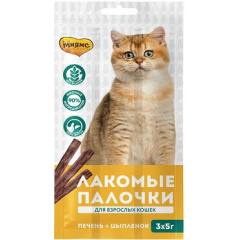 Мнямс лакомые палочки 13,5 см для кошек с цыпленком и печенью 3х5г