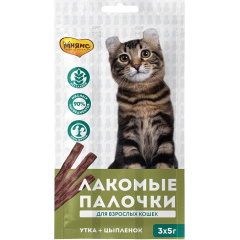 Мнямс лакомые палочки 13,5 см для кошек с цыпленком и уткой 3х5 г
