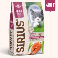 Sirius Сириус Полнорационный сухой PREMIUM корм для взрослых кошек, Лосось и рис Sirius Сириус Полнорационный сухой PREMIUM корм для взрослых кошек, Лосось и рис