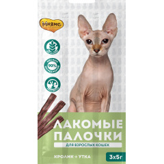  Мнямс лакомые палочки 13,5 см для кошек с кроликом и уткой 3х5 г