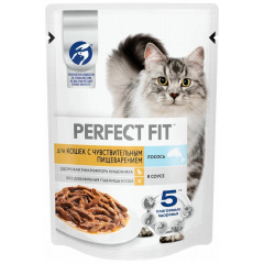 Perfect Fit влажный корм для взрослых кошек с чувствительным пищеварением с лососем в соусе 75 гр