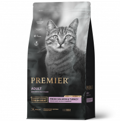  PREMIER Adult Salmon&Turkey - Премьер корм для взрослых кошек с нормальной активностью, чувствительной кожей и шерстью или склонных к аллергии и с лососем и индейкой