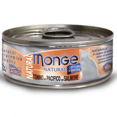 Влажный корм Monge Cat Natural для кошек, из тихоокеанского тунца с лососем, консервы 80 г Влажный корм Monge Cat Natural для кошек, из тихоокеанского тунца с лососем, консервы 80 г
