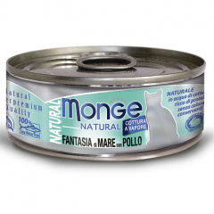 Влажный корм Monge Cat Natural для кошек, с морепродуктами и курицей, консервы 80 г Влажный корм Monge Cat Natural для кошек, с морепродуктами и курицей, консервы 80 г