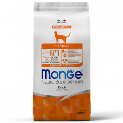 Сухой корм Monge Cat Speciality Line Monoprotein Sterilised для стерилизованных кошек, из утки Сухой корм Monge Cat Speciality Line Monoprotein Sterilised для стерилизованных кошек, из утки