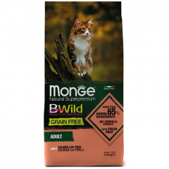 Сухой корм Monge Cat BWild GRAIN FREE для кошек, из лосося, беззерновой Сухой корм Monge Cat BWild GRAIN FREE для кошек, из лосося, беззерновой