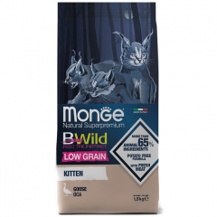 Сухой корм Monge Cat BWild LOW GRAIN Kitten, для котят, низкозерновой, из мяса гуся Сухой корм Monge Cat BWild LOW GRAIN Kitten, для котят, низкозерновой, из мяса гуся