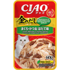 Влажный корм для кошек Ciao Kinnodashi Тунец Магуро и тунец Кацуо со вкусом морского гребешка 60г Влажный корм для кошек Ciao Kinnodashi Тунец Магуро и тунец Кацуо со вкусом морского гребешка 60г
