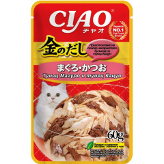 Влажный корм для кошек Ciao Kinnodashi Тунец Магуро и тунец Кацуо 60г Влажный корм для кошек Ciao Kinnodashi Тунец Магуро и тунец Кацуо 60г