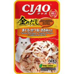Влажный корм для кошек Ciao Kinnodashi Тунец Магуро и тунец Кацуо с куриным филе 60г Влажный корм для кошек Ciao Kinnodashi Тунец Магуро и тунец Кацуо с куриным филе 60г