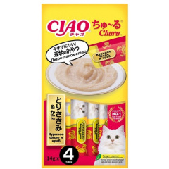 Лакомство-пюре для кошек Inaba Ciao Churu Куриное филе и краб 14г*4шт