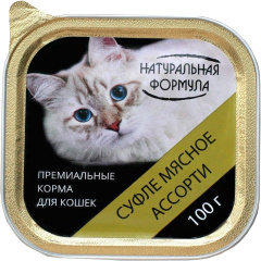 Натуральная формула консервы для кошек и котят суфле мясное ассорти 100 гр
