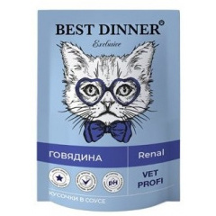 Best Dinner Exclusive Vet Profi Renal Бест Диннер Вет Профи ренал паучи для кошек Говядина в соусе Best Dinner Exclusive Vet Profi Renal Бест Диннер Вет Профи ренал паучи для кошек Говядина в соусе