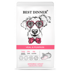 Best Dinner Sensible Бест Диннер сухой корм для собак средних и крупных пород с телятиной и тыквой Best Dinner Sensible Бест Диннер сухой корм для собак средних и крупных пород с телятиной и тыквой