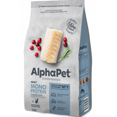 AlphaPet Superpremium MONOPROTEIN АльфаПет сухой полнорационный корм для взрослых кошек из белой рыбы AlphaPet Superpremium MONOPROTEIN АльфаПет сухой полнорационный корм для взрослых кошек из белой рыбы