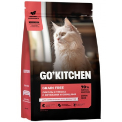 Скидка! GO'KITCHEN Гоу Китчен полнорационный беззерновой сухой корм для котят и кошек всех возрастов с лососем, треской, фруктами и овощами, 7.26