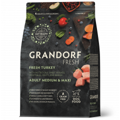GRANDORF FRESH Грандорф Фрэш для собак средних и крупных пород свежее мясо индейки с бататом