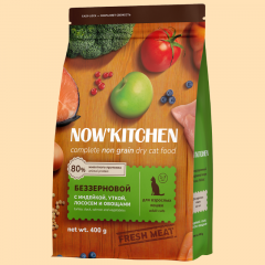 NOW'KITCHEN Нау Китчен Беззерновой корм для взрослых кошек со свежей индейкой, уткой, лососем и овощами