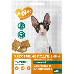 Мнямс хрустящие подушечки для кошек с курицей "Здоровье и активность" 60 гр