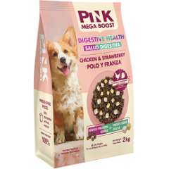 Pink MEGA BOOST Digestive корм для собак с чувствительным пищеварением всех возрастов Курица с клубникой, 2 гранулы,10кг