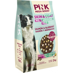 Pink MEGA BOOST Skin & Coat Пинк корм для здоровья кожи и шерсти собак всех возрастов Лосось с черникой, 2 гранулы, 10кг